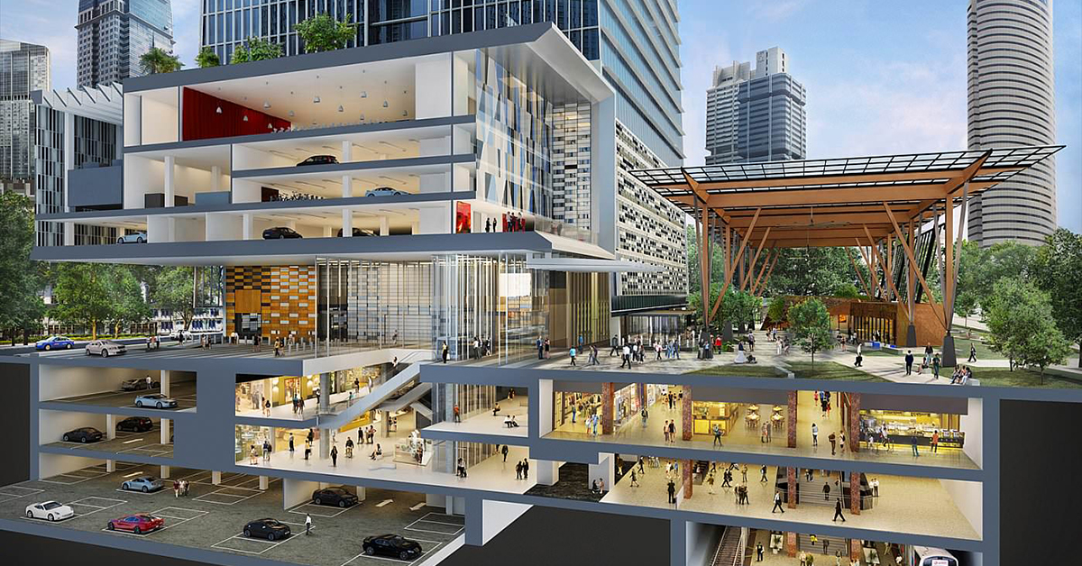 Projeto do Tanjong Pagar Centre, em Singapura, que ilustra muito bem o conceito do uso misto. Crédito: Reprodução SOM Architecture