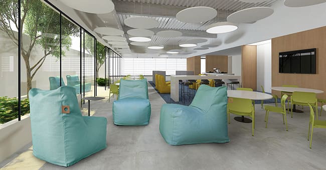 Com mobiliário da RS Design, ambiente corporativo com múltiplos espaços está adequado para a retomada, visto que é capaz de auxiliar os times a manter o distanciamento social
